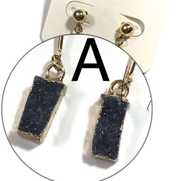 Gold With Black Druzy Stone Dangle Earrings - Picture 5 of 7